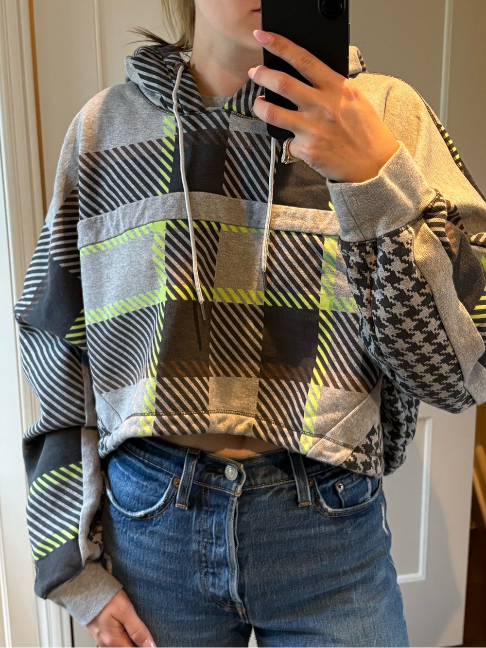 Ivy Park x Adidas Plaid Hoodie with Neon Accents